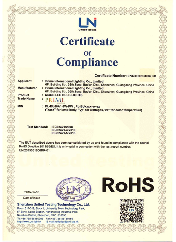 led bulb lights rohs certificates